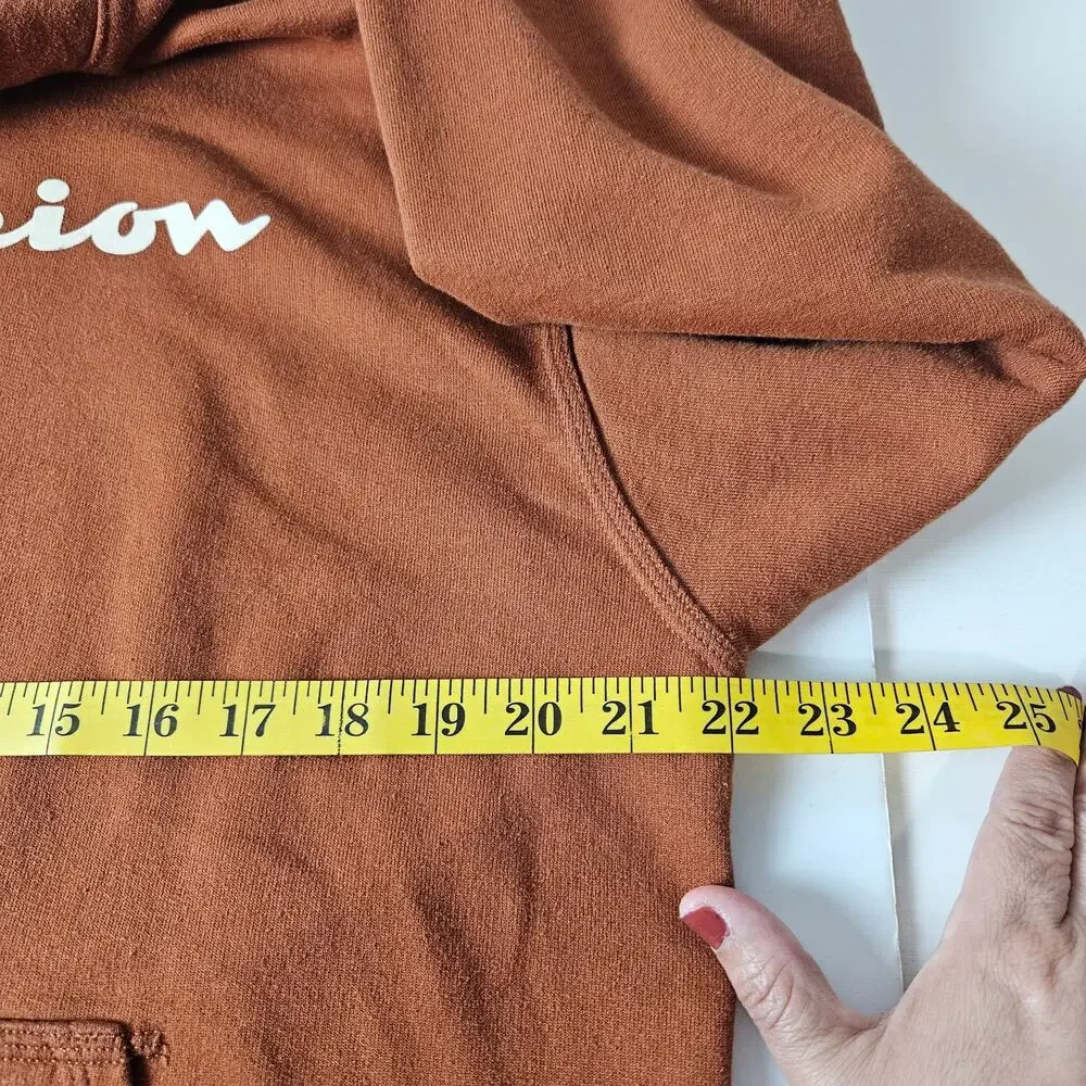 Champion Hoodie Men’s Medium Brown Logo Pullover Sweatshirt Cotton Blend Winter - Picture 8 of 9